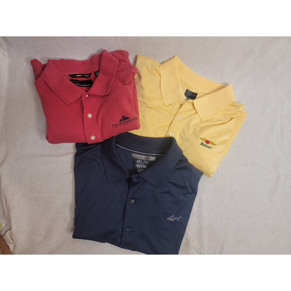 Greg Norman Men's Golf Polo Shirt Size XL Blue Yellow Salmon Lot of 3